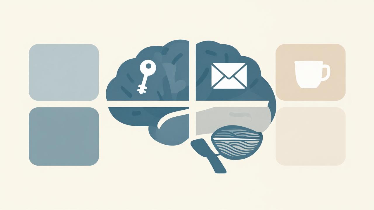Diagram showing four working memory slots, each holding one icon